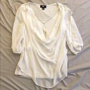 White flowy dress shirt with necklace